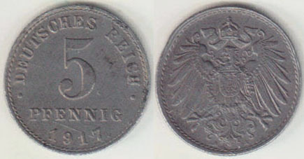 1917 A Germany 5 Pfennig A008916